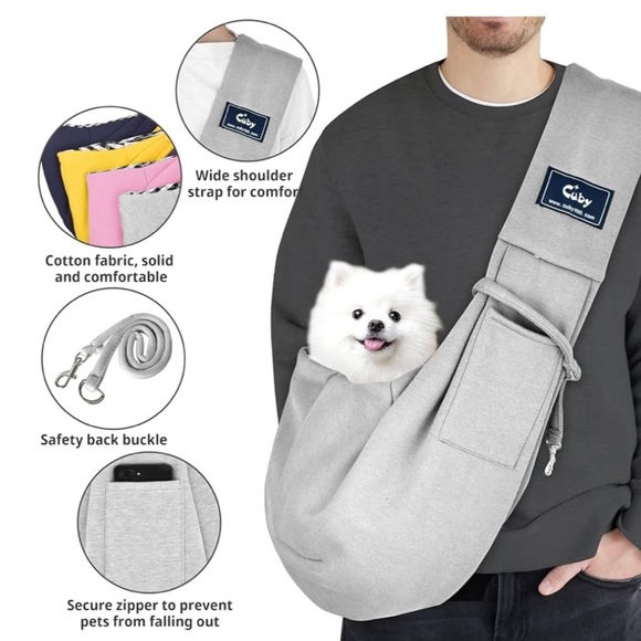CUBY Dog and Cat Sling Carrier Hands Free Reversible Pet Papoose Bag Gray Plaid - Picture 5 of 13